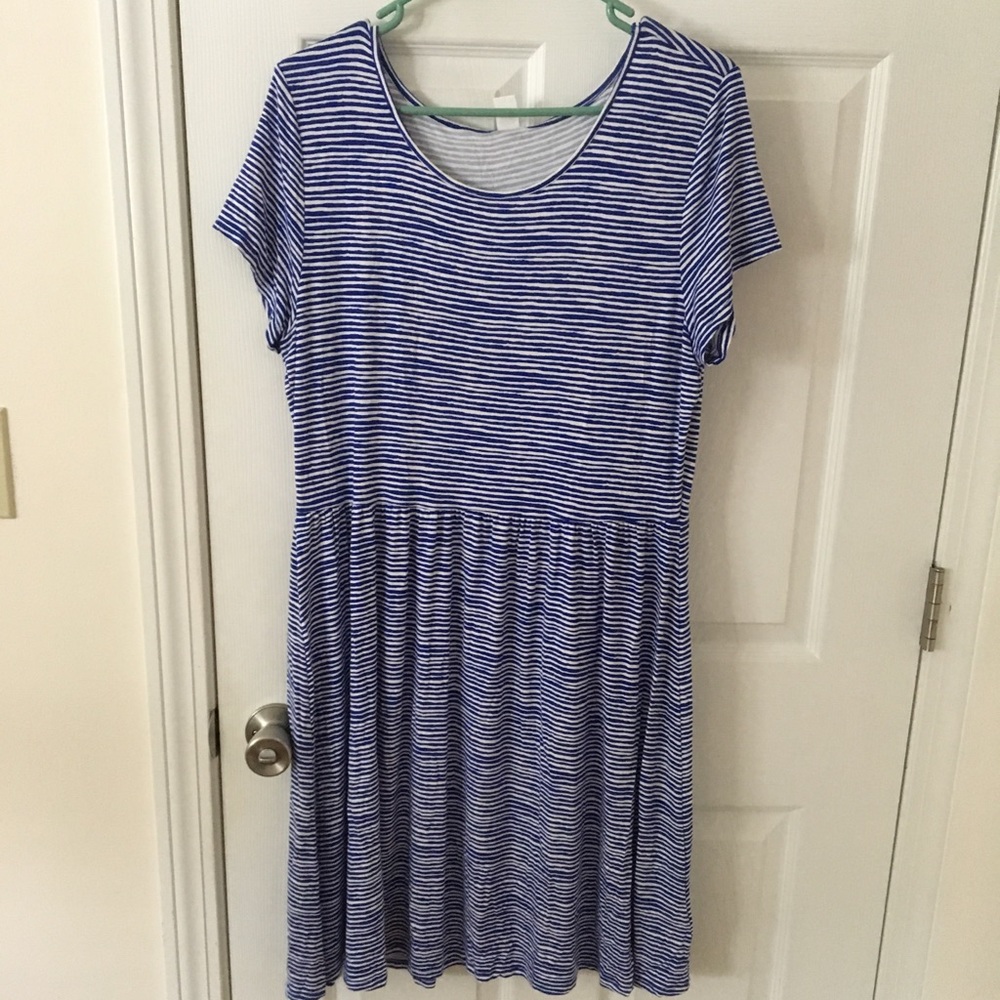 Soft royal blue and white striped dress.